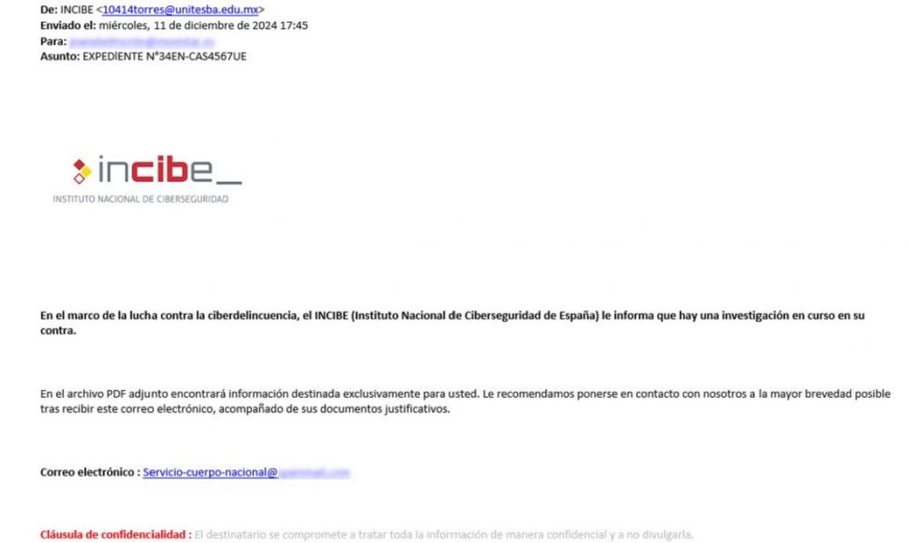 AVVISO. Phishing, INCIBE non riferisce sulle indagini in corso relative alla pornografia
