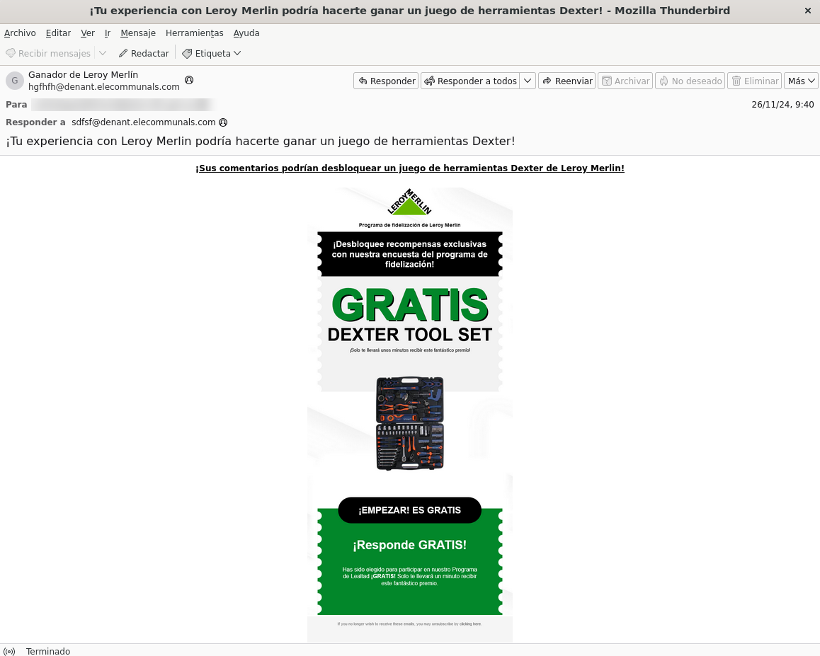 FALSO Leroy Merlin non ti ha selezionato per ricevere un articolo gratuito