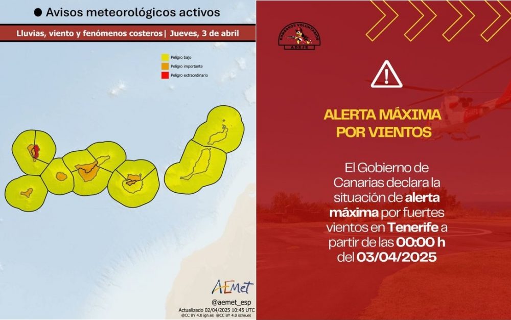 AVVISO segnalata allerta massima per vento a Tenerife La Palma